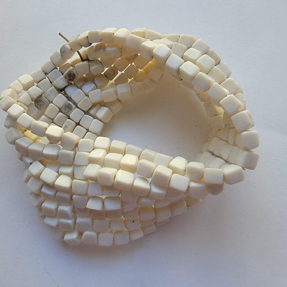 White Beaded Wrap Bracelet Multi Strand Square Beads Stretch Fashion Jewelry